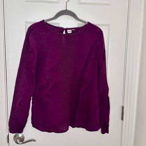 GAP Purple Eyelet Long Sleeve Blouse | Lightweight Transitional Top | Size L